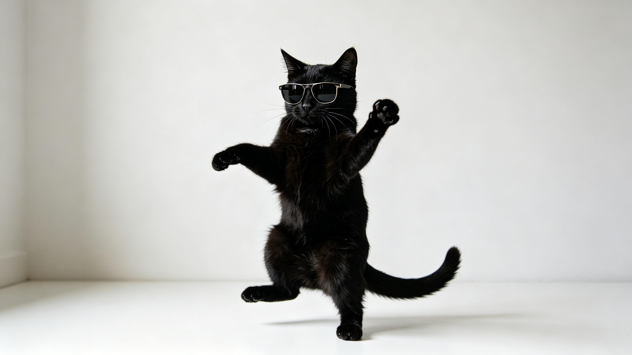 戴墨镜的黑猫摆出酷炫跳舞姿势