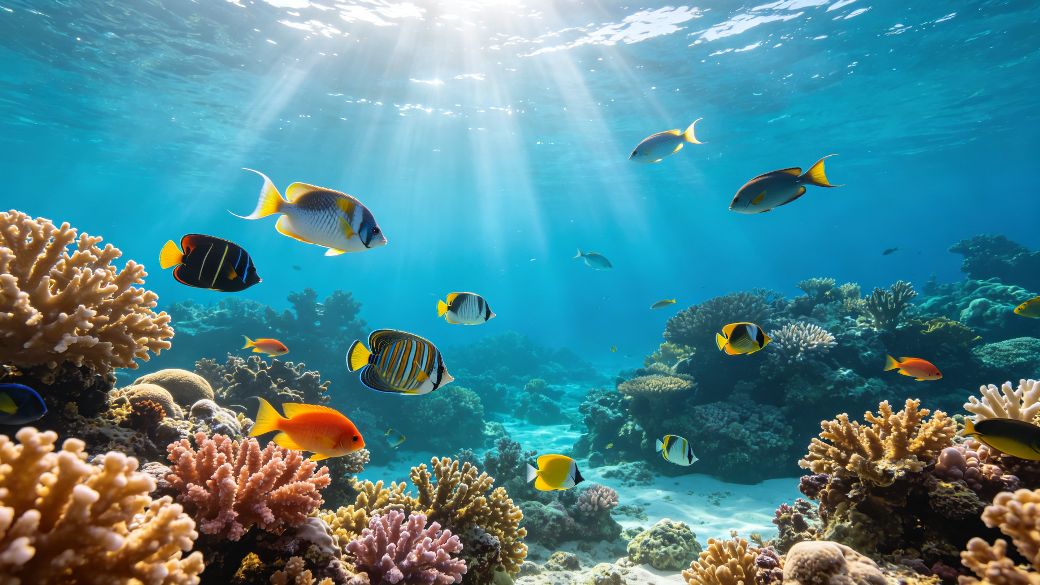 Underwater coral reef with colorful fish