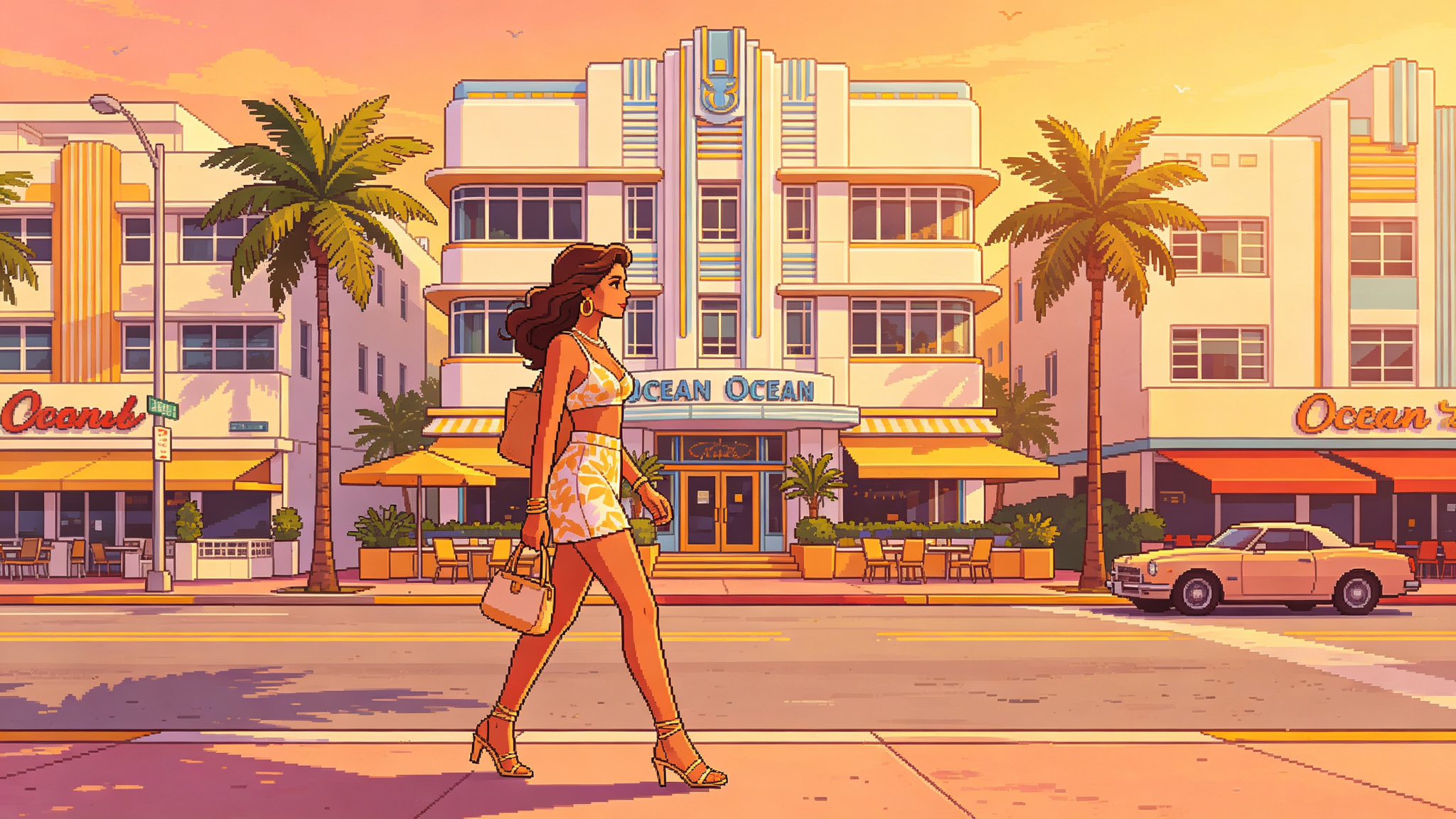 Street scene converted to Vice City art deco style