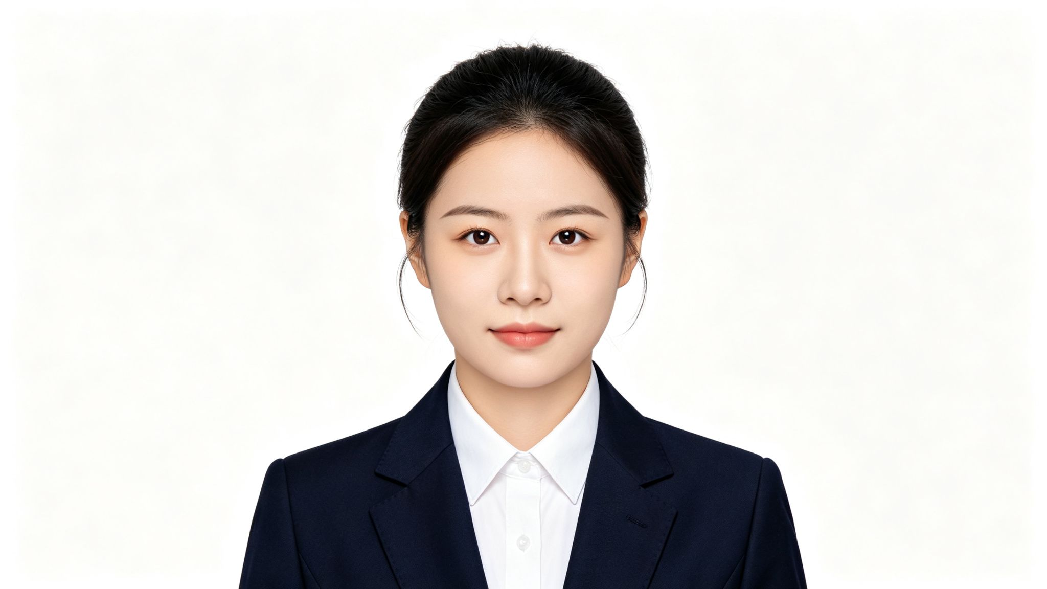 年轻女性白底标准证件照,穿西装