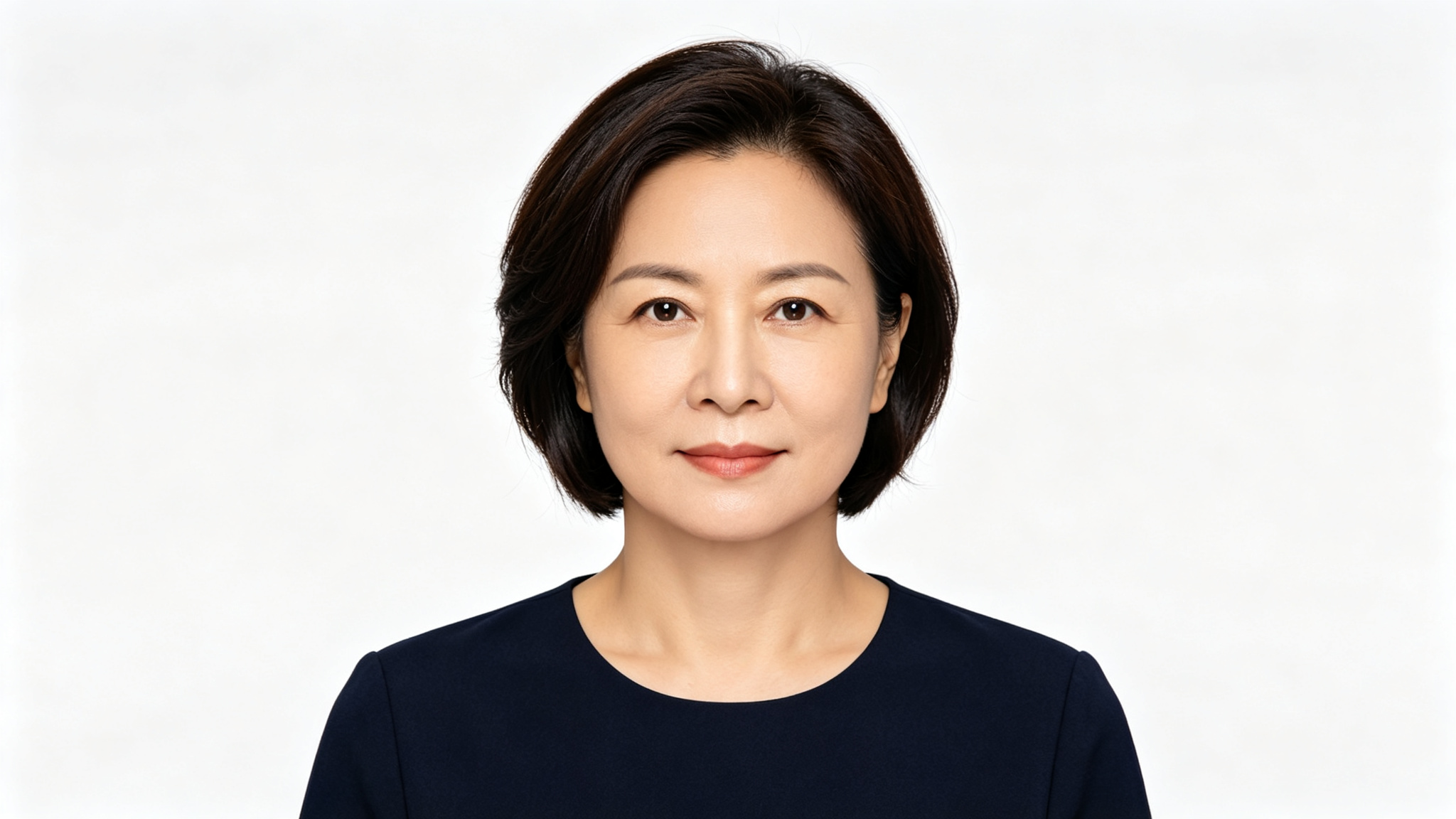 中年女性白底护照风格证件照