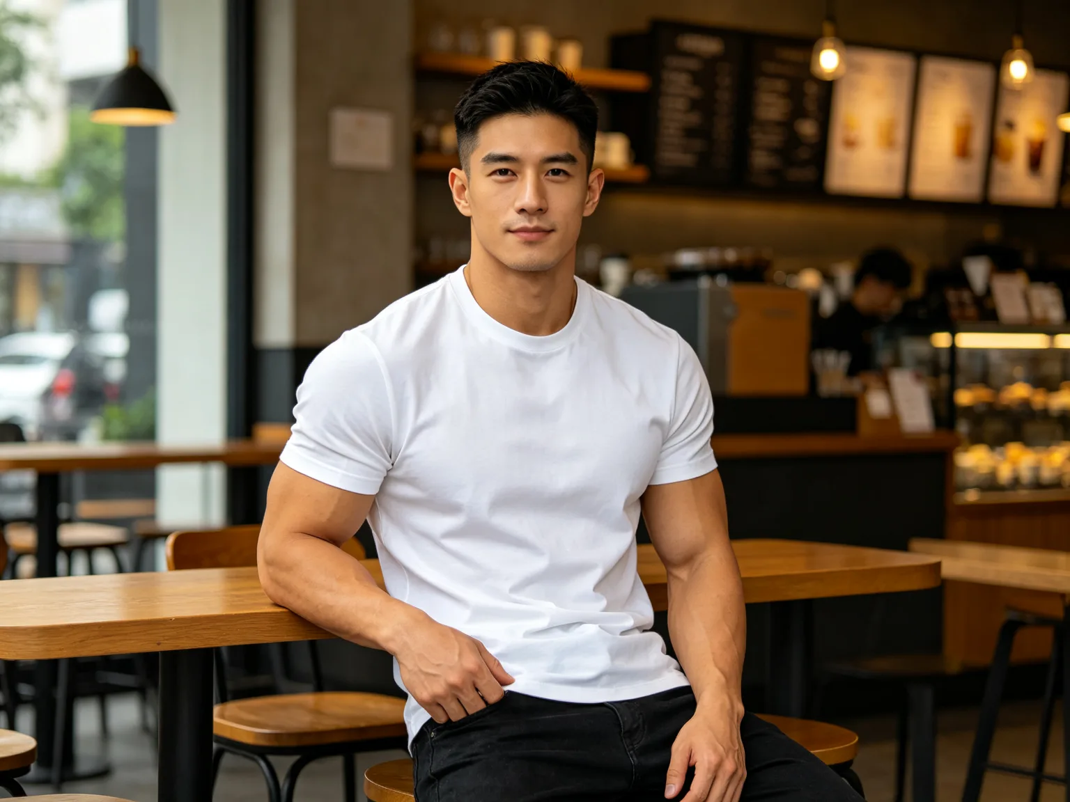AI muscle transformation casual style