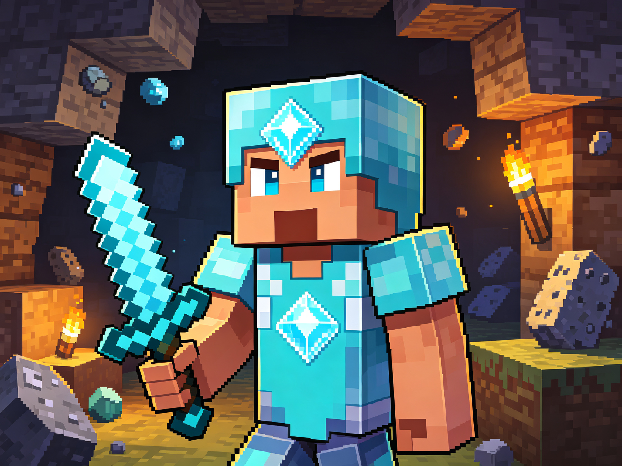 Avatar en armure de diamant avec épée Minecraft