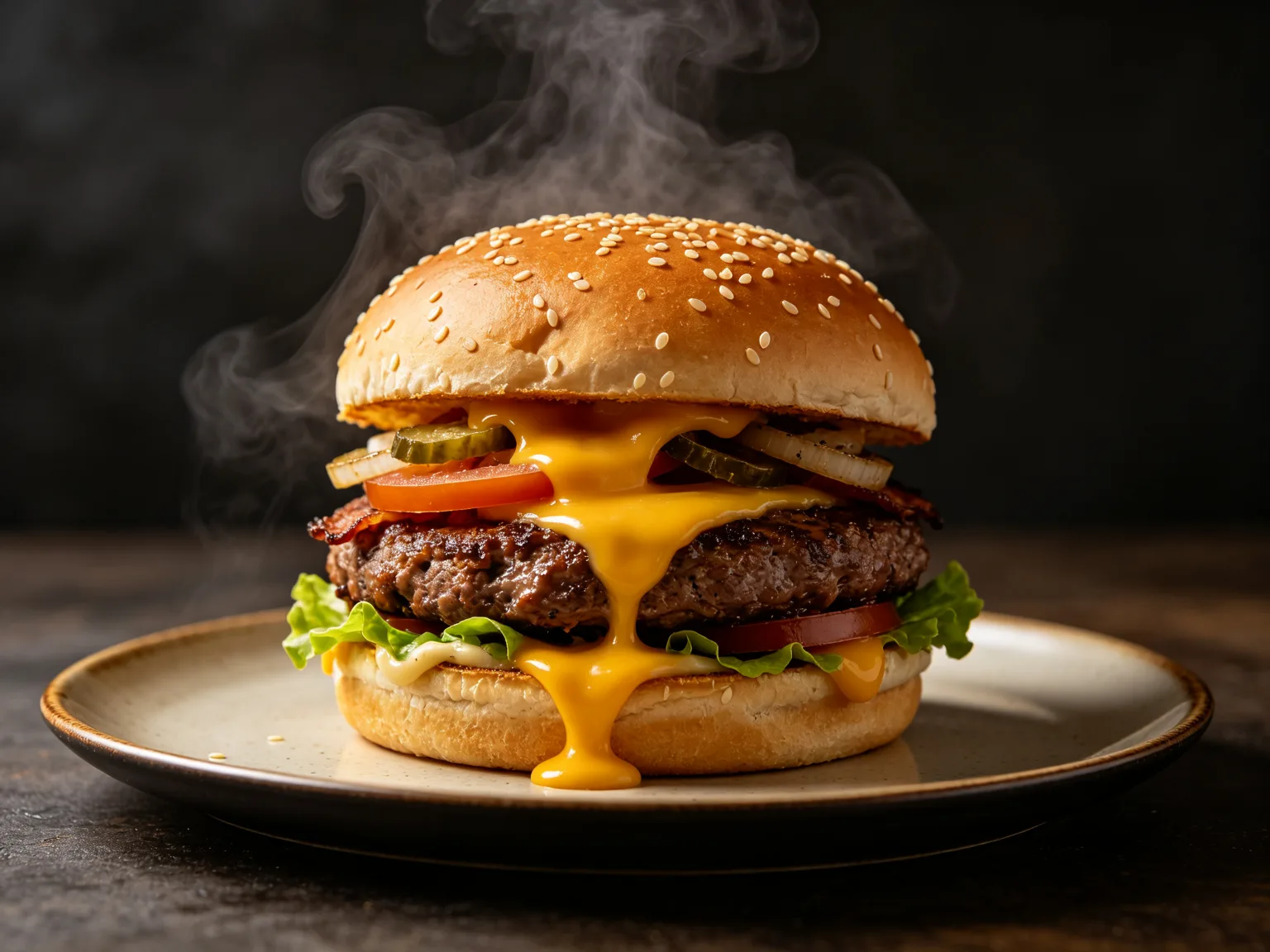 Publicité gastronomique d'un burger gourmet